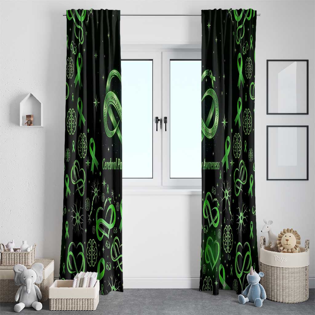 Cerebral Palsy Awareness Infinity Heart Window Curtain Neon Green Ribbon Pattern Illustration