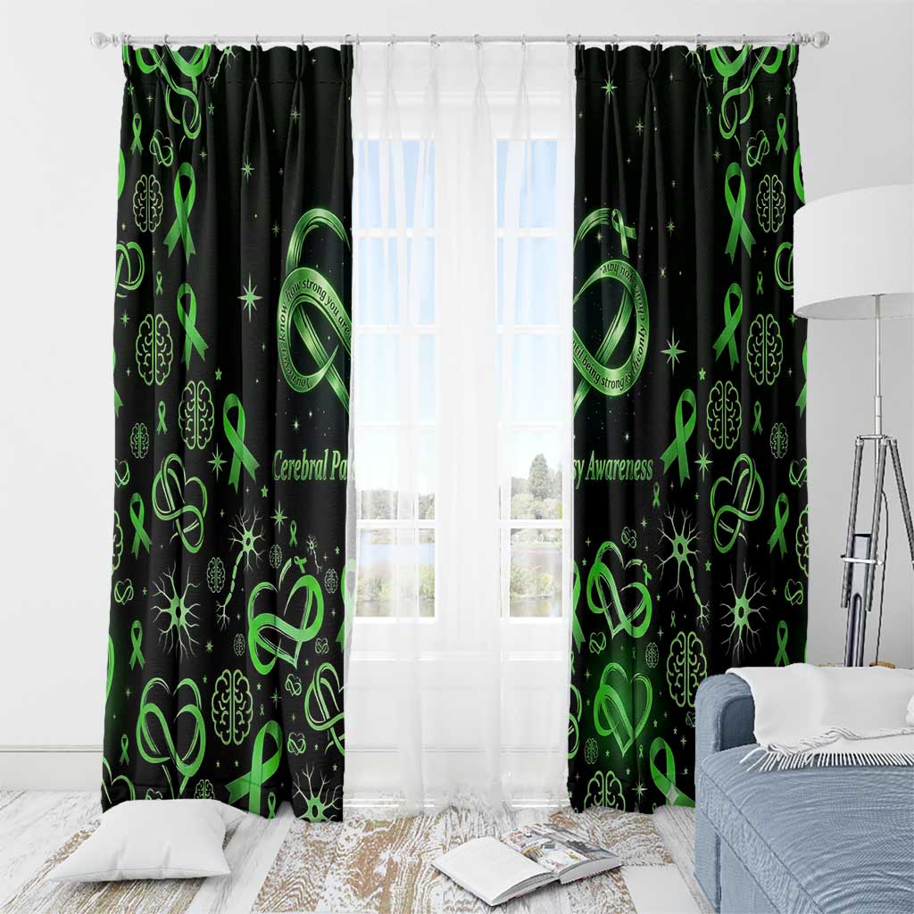 Cerebral Palsy Awareness Infinity Heart Window Curtain Neon Green Ribbon Pattern Illustration