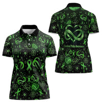 Cerebral Palsy Awareness Infinity Heart Women Polo Shirt Neon Green Ribbon Pattern Illustration