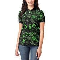 Cerebral Palsy Awareness Infinity Heart Women Polo Shirt Neon Green Ribbon Pattern Illustration