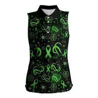 Cerebral Palsy Awareness Infinity Heart Women Sleeveless Polo Shirt Neon Green Ribbon Pattern Illustration