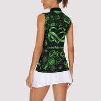 Cerebral Palsy Awareness Infinity Heart Women Sleeveless Polo Shirt Neon Green Ribbon Pattern Illustration