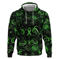 Cerebral Palsy Awareness Infinity Heart Zip Hoodie Neon Green Ribbon Pattern Illustration