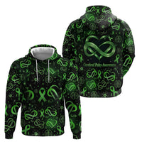 Cerebral Palsy Awareness Infinity Heart Zip Hoodie Neon Green Ribbon Pattern Illustration