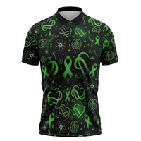Cerebral Palsy Awareness Infinity Heart Zipper Polo Shirt Neon Green Ribbon Pattern Illustration