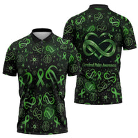 Cerebral Palsy Awareness Infinity Heart Zipper Polo Shirt Neon Green Ribbon Pattern Illustration