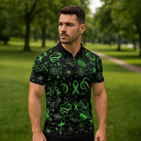 Cerebral Palsy Awareness Infinity Heart Zipper Polo Shirt Neon Green Ribbon Pattern Illustration