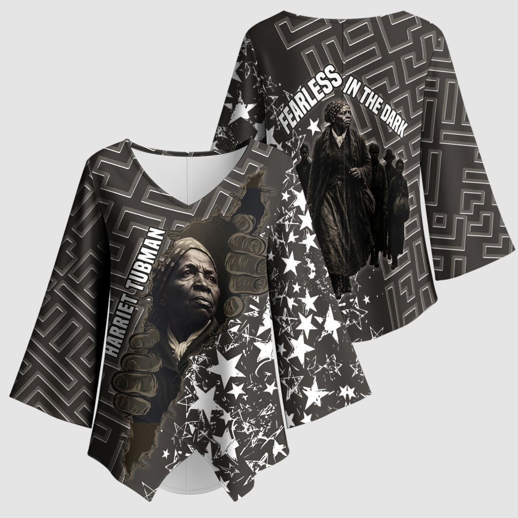 Harriet Tubman Underground Railroad Kimono Sleeve Blouse Fearless In The Dark - Civil Rights Hero Vintage Art