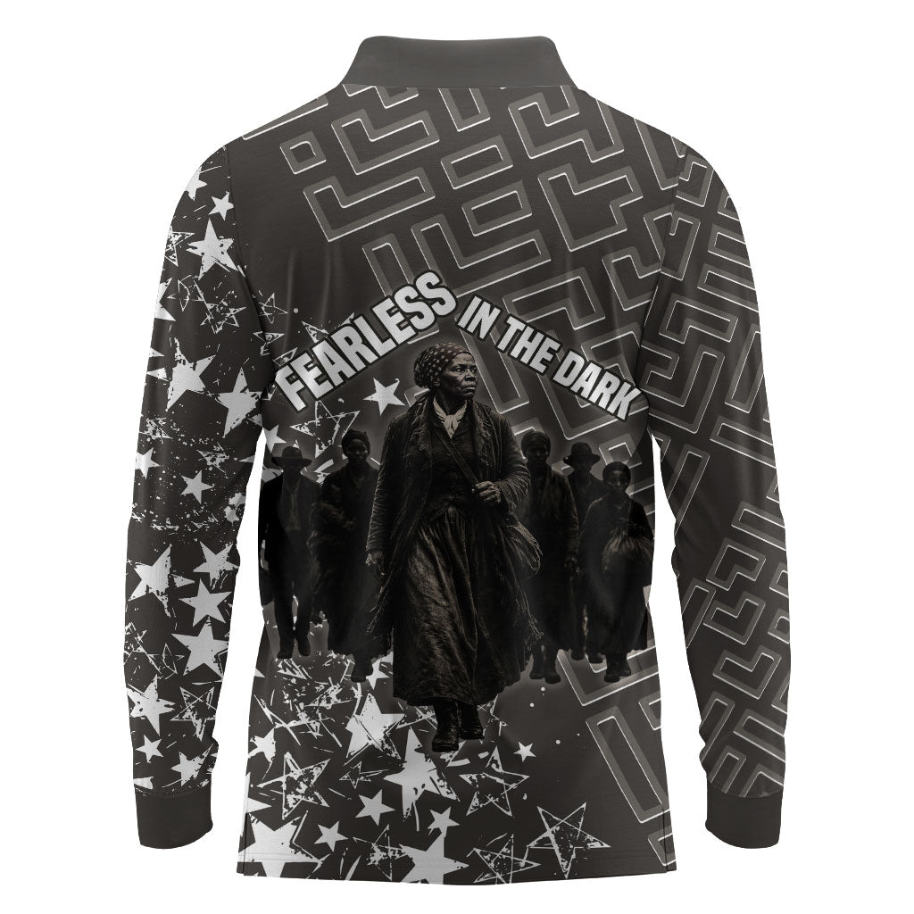 Harriet Tubman Underground Railroad Long Sleeve Polo Shirt Fearless In The Dark - Civil Rights Hero Vintage Art