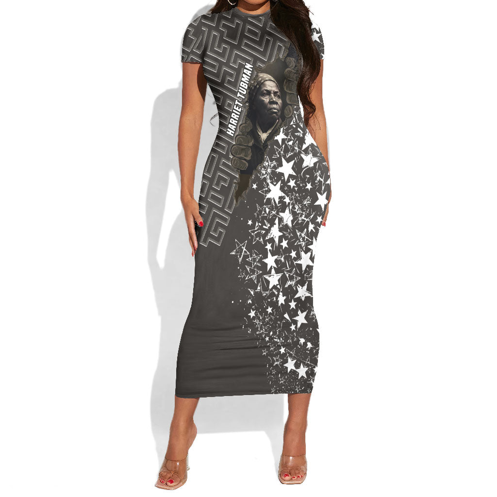 Harriet Tubman Underground Railroad Short Sleeve Bodycon Dress Fearless In The Dark - Civil Rights Hero Vintage Art