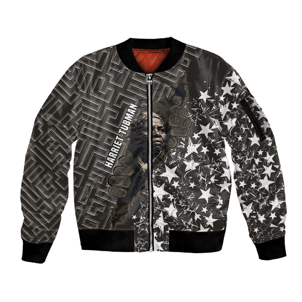 Harriet Tubman Underground Railroad Sleeve Zip Bomber Jacket Fearless In The Dark - Civil Rights Hero Vintage Art