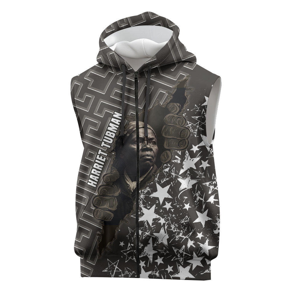 Harriet Tubman Underground Railroad Sleeveless Zip Hoodie Fearless In The Dark - Civil Rights Hero Vintage Art