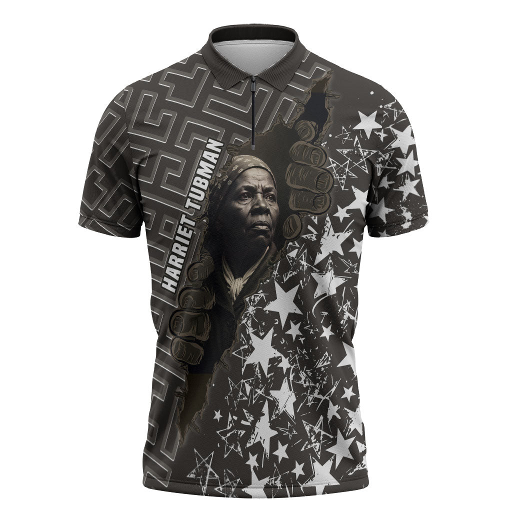 Harriet Tubman Underground Railroad Zipper Polo Shirt Fearless In The Dark - Civil Rights Hero Vintage Art