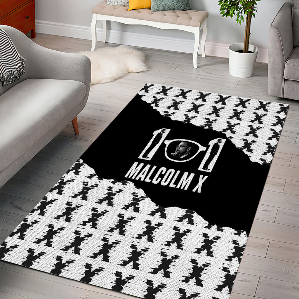 Malcolm X 101 Years Of Resistance Area Rug Civil Rights Leader Portrait - Monochrome X Pattern