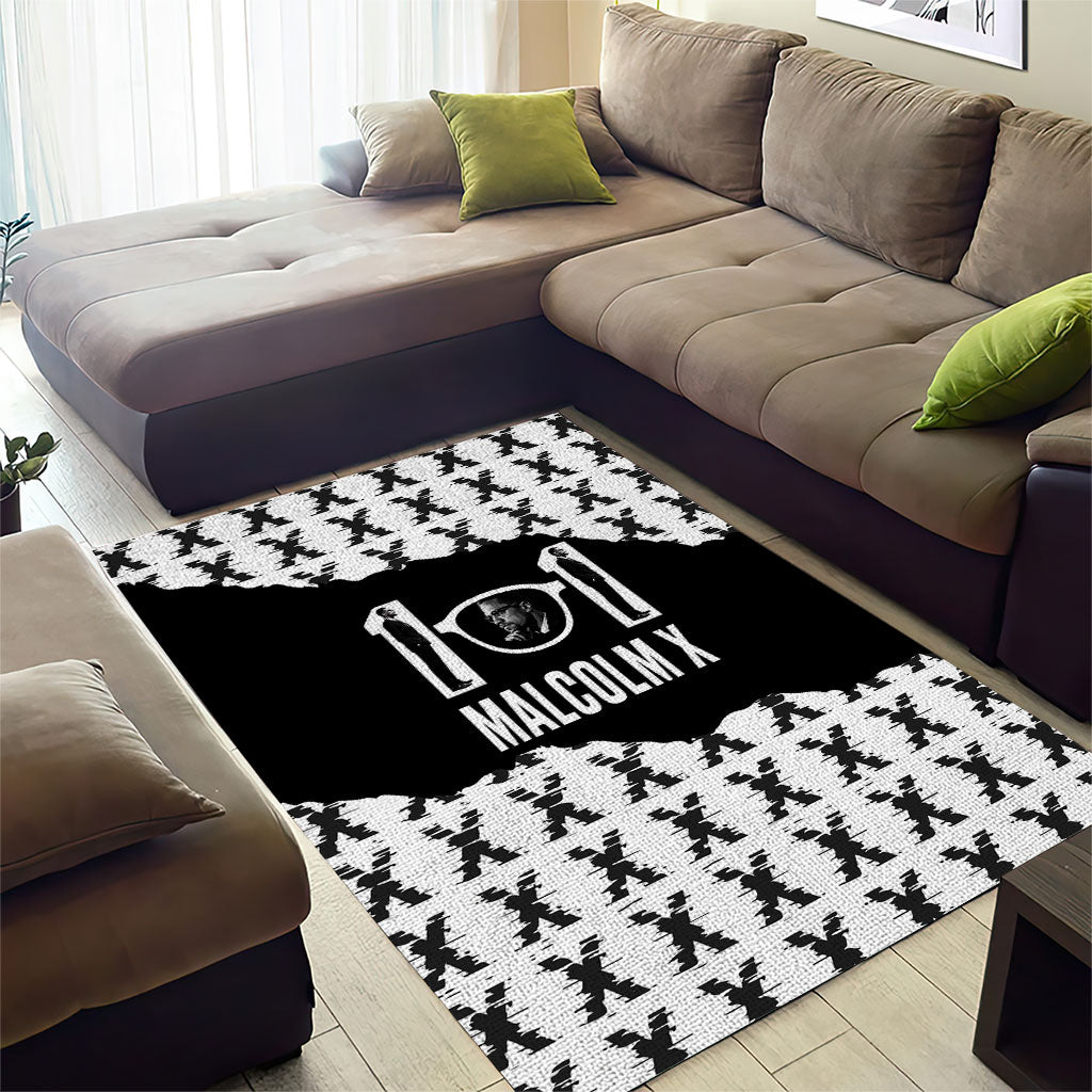 Malcolm X 101 Years Of Resistance Area Rug Civil Rights Leader Portrait - Monochrome X Pattern