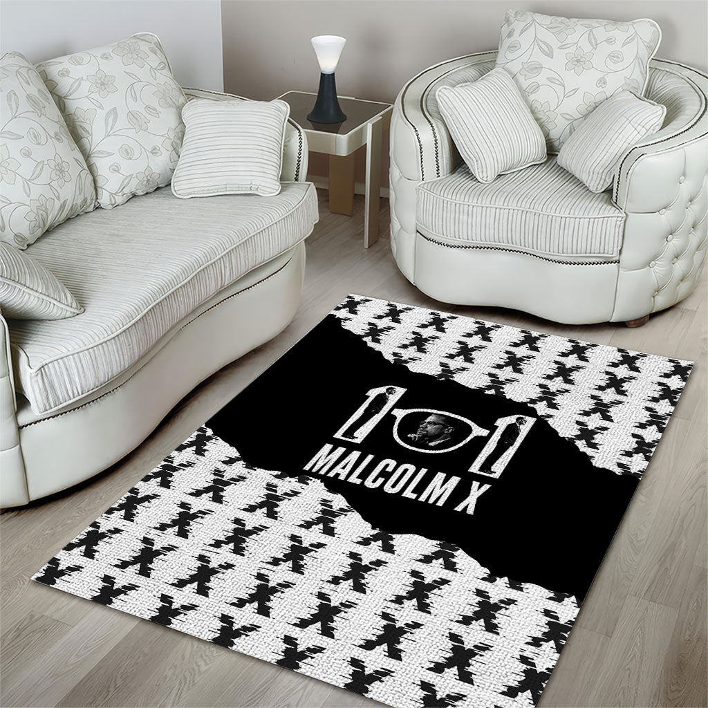Malcolm X 101 Years Of Resistance Area Rug Civil Rights Leader Portrait - Monochrome X Pattern