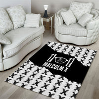 Malcolm X 101 Years Of Resistance Area Rug Civil Rights Leader Portrait - Monochrome X Pattern