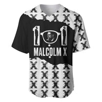 Malcolm X 101 Years Of Resistance Baseball Jersey Civil Rights Leader Portrait - Monochrome X Pattern