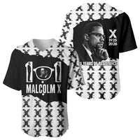 Malcolm X 101 Years Of Resistance Baseball Jersey Civil Rights Leader Portrait - Monochrome X Pattern
