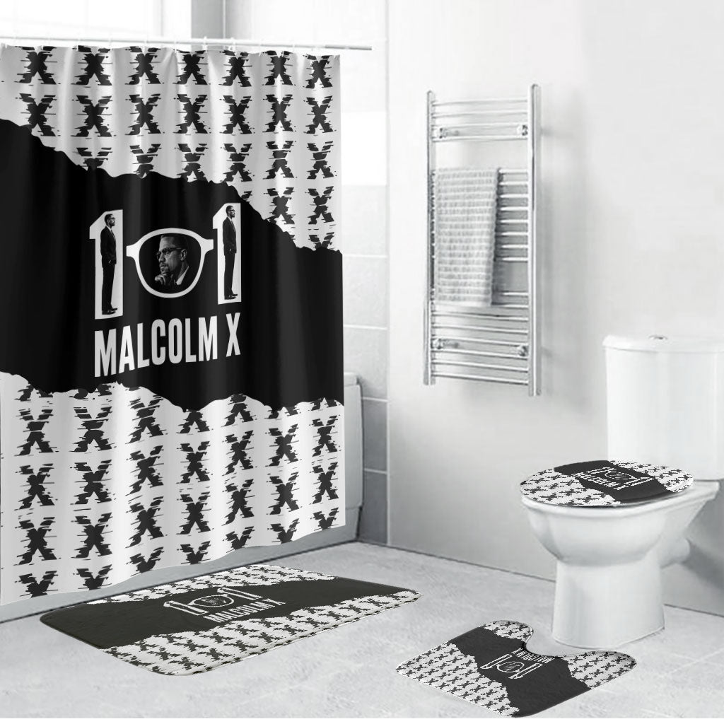 Malcolm X 101 Years Of Resistance Bathroom Set Civil Rights Leader Portrait - Monochrome X Pattern