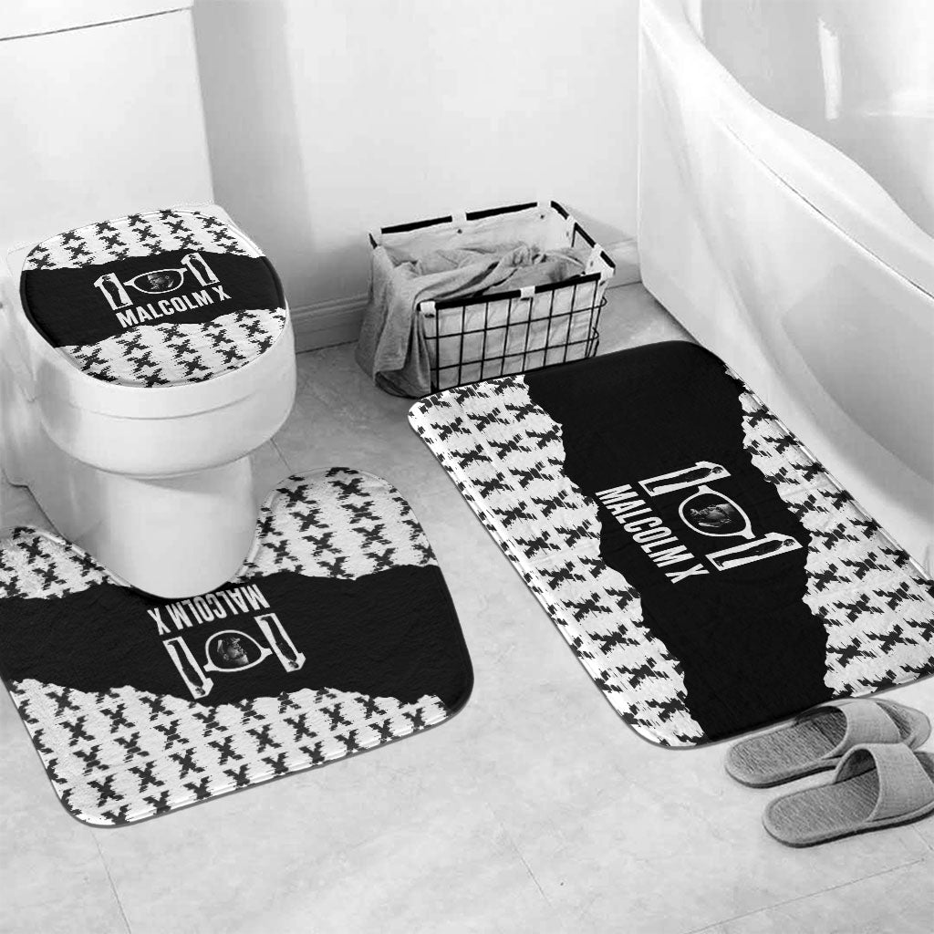 Malcolm X 101 Years Of Resistance Bathroom Set Civil Rights Leader Portrait - Monochrome X Pattern