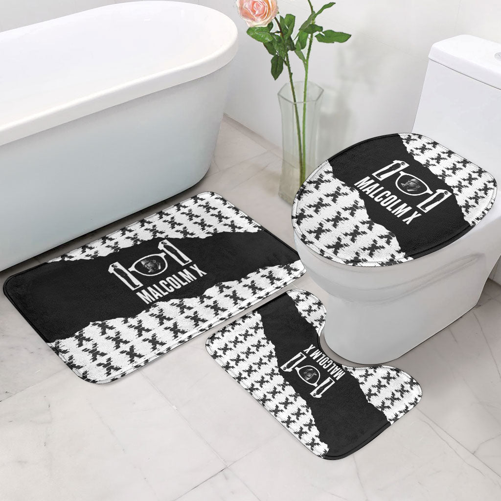 Malcolm X 101 Years Of Resistance Bathroom Set Civil Rights Leader Portrait - Monochrome X Pattern