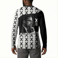 Malcolm X 101 Years Of Resistance Button Sweatshirt Civil Rights Leader Portrait - Monochrome X Pattern