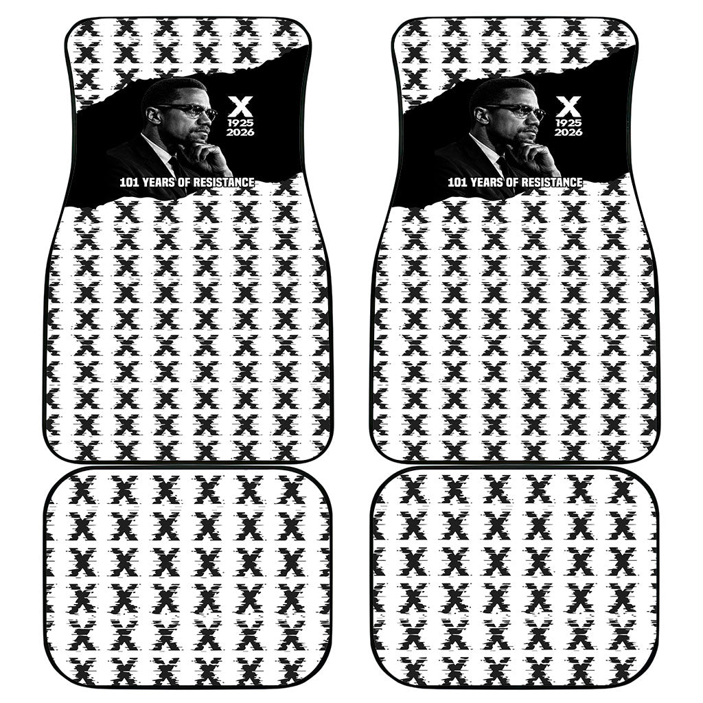 Malcolm X 101 Years Of Resistance Car Mats Civil Rights Leader Portrait - Monochrome X Pattern