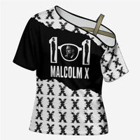 Malcolm X 101 Years Of Resistance Cross Shoulder Shirt Civil Rights Leader Portrait - Monochrome X Pattern
