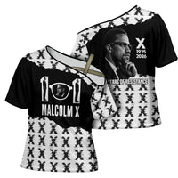 Malcolm X 101 Years Of Resistance Cross Shoulder Shirt Civil Rights Leader Portrait - Monochrome X Pattern