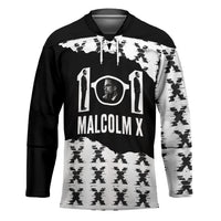 Malcolm X 101 Years Of Resistance Hockey Jersey Civil Rights Leader Portrait - Monochrome X Pattern