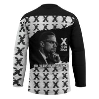 Malcolm X 101 Years Of Resistance Hockey Jersey Civil Rights Leader Portrait - Monochrome X Pattern