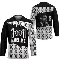 Malcolm X 101 Years Of Resistance Hockey Jersey Civil Rights Leader Portrait - Monochrome X Pattern