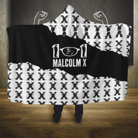 Malcolm X 101 Years Of Resistance Hooded Blanket Civil Rights Leader Portrait - Monochrome X Pattern