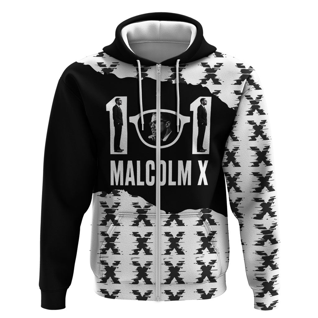 Malcolm X 101 Years Of Resistance Hoodie Civil Rights Leader Portrait - Monochrome X Pattern