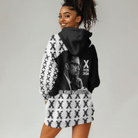 Malcolm X 101 Years Of Resistance Hoodie Dress Civil Rights Leader Portrait - Monochrome X Pattern