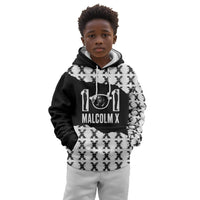 Malcolm X 101 Years Of Resistance Kid Hoodie Civil Rights Leader Portrait - Monochrome X Pattern