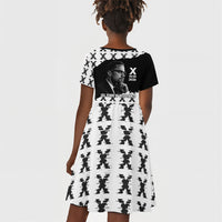 Malcolm X 101 Years Of Resistance Kid Short Sleeve Dress Civil Rights Leader Portrait - Monochrome X Pattern