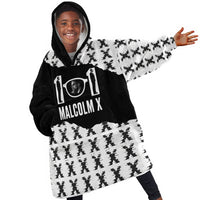 Malcolm X 101 Years Of Resistance Kid Wearable Blanket Hoodie Civil Rights Leader Portrait - Monochrome X Pattern