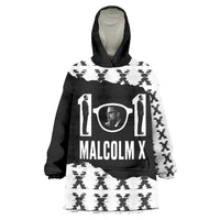 Malcolm X 101 Years Of Resistance Kid Wearable Blanket Hoodie Civil Rights Leader Portrait - Monochrome X Pattern
