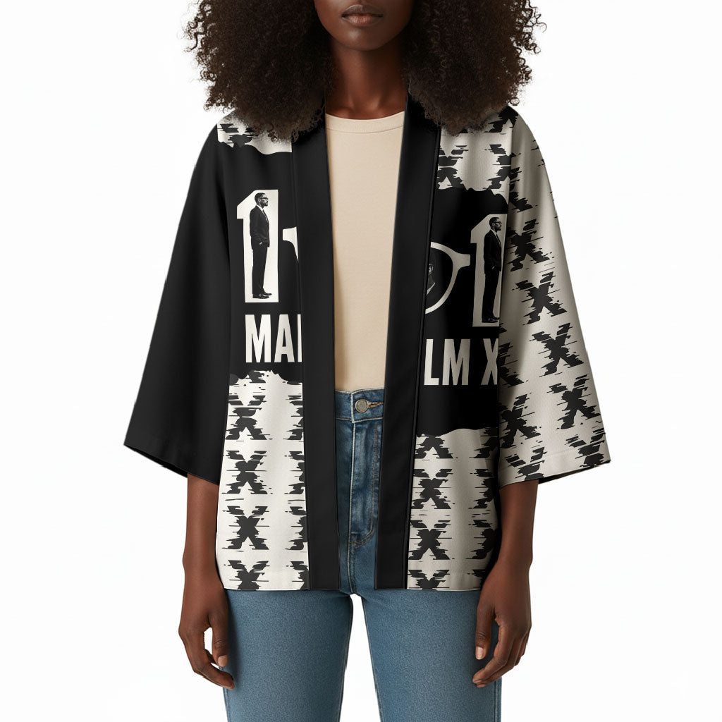 Malcolm X 101 Years Of Resistance Kimono Civil Rights Leader Portrait - Monochrome X Pattern