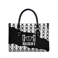 Malcolm X 101 Years Of Resistance Leather Bag Civil Rights Leader Portrait - Monochrome X Pattern