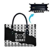 Malcolm X 101 Years Of Resistance Leather Bag Civil Rights Leader Portrait - Monochrome X Pattern