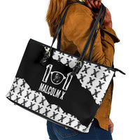 Malcolm X 101 Years Of Resistance Leather Tote Bag Civil Rights Leader Portrait - Monochrome X Pattern