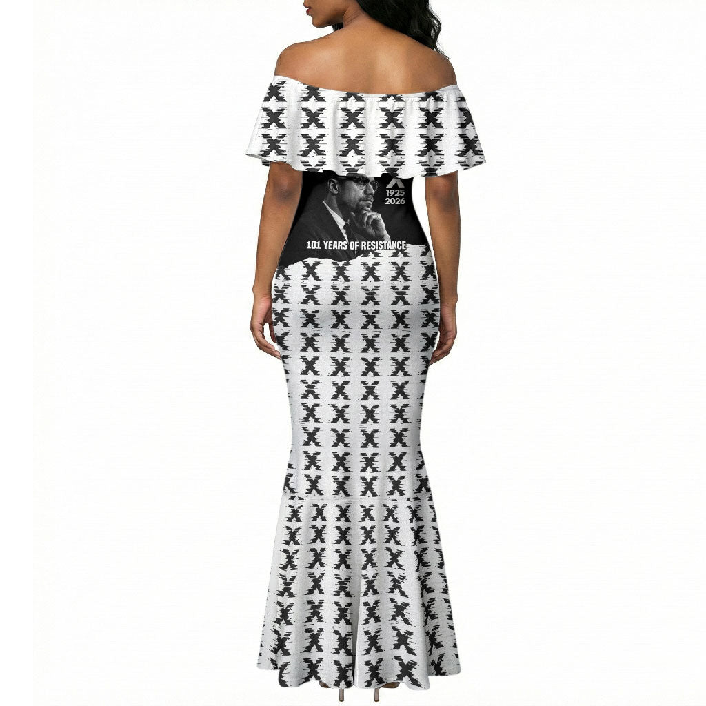 Malcolm X 101 Years Of Resistance Mermaid Dress Civil Rights Leader Portrait - Monochrome X Pattern