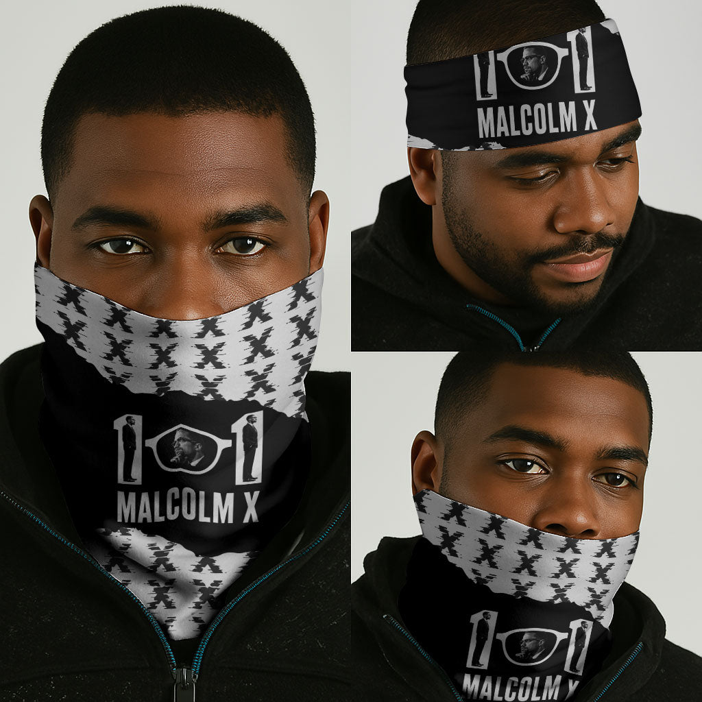 Malcolm X 101 Years Of Resistance Neck Gaiter Civil Rights Leader Portrait - Monochrome X Pattern