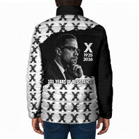 Malcolm X 101 Years Of Resistance Padded Jacket Civil Rights Leader Portrait - Monochrome X Pattern