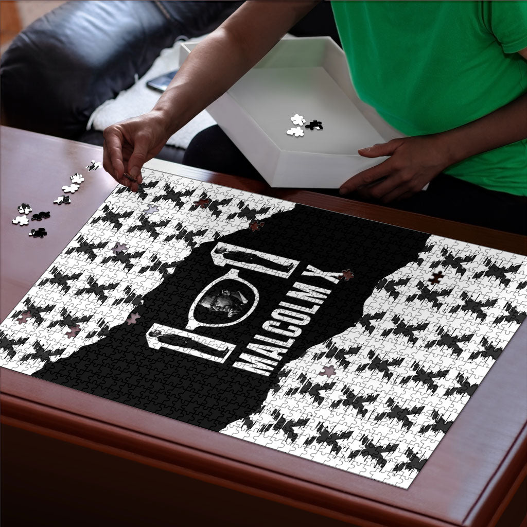 Malcolm X 101 Years Of Resistance Puzzle Civil Rights Leader Portrait - Monochrome X Pattern