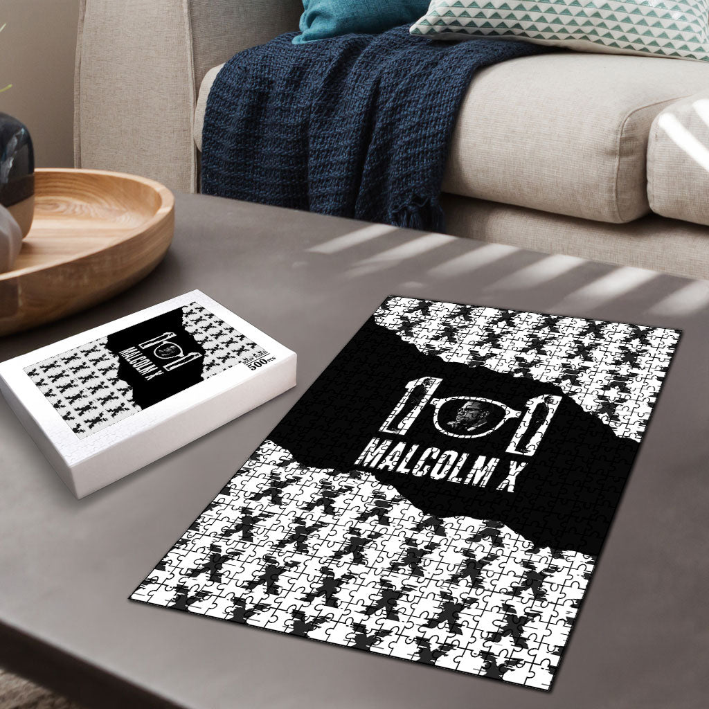 Malcolm X 101 Years Of Resistance Puzzle Civil Rights Leader Portrait - Monochrome X Pattern