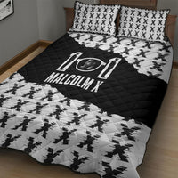 Malcolm X 101 Years Of Resistance Quilt Bed Set Civil Rights Leader Portrait - Monochrome X Pattern